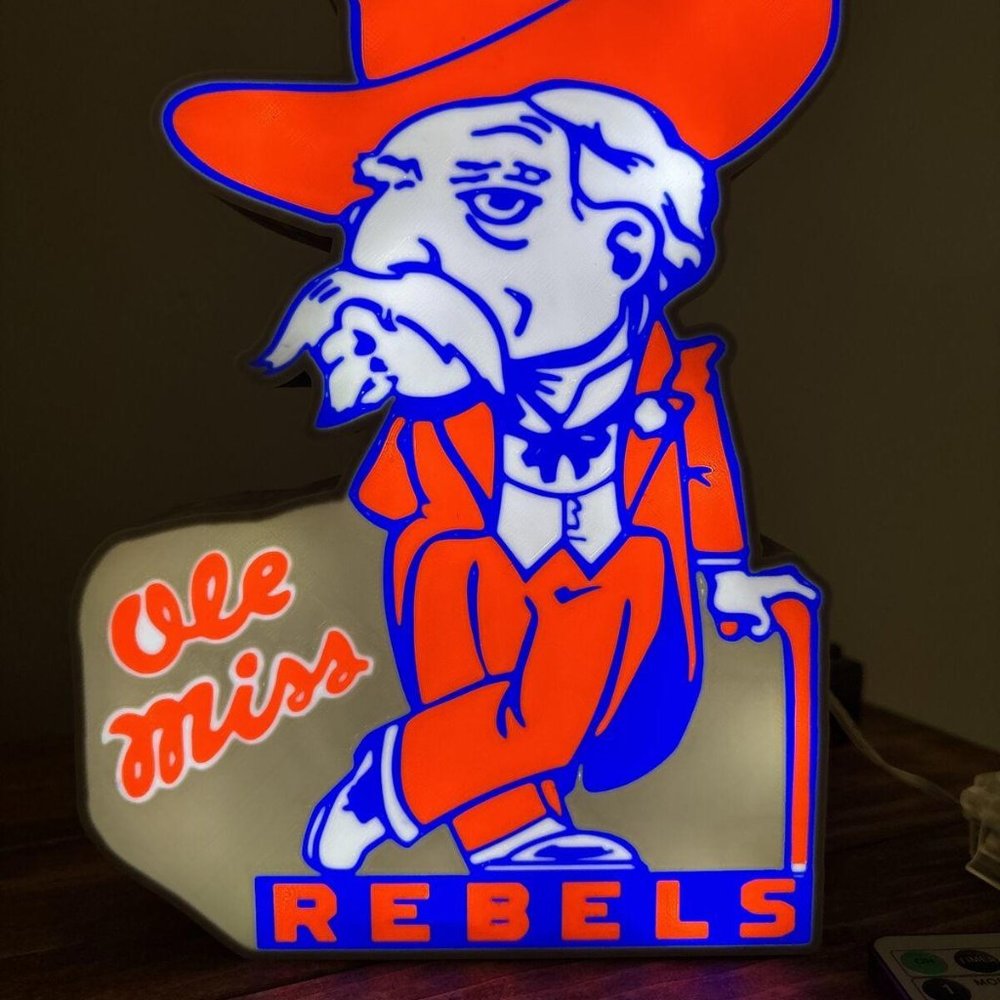 Ole Miss Rebel 3D Lightbox With Battery Pack & Remote. 8 Function. Dorm Room